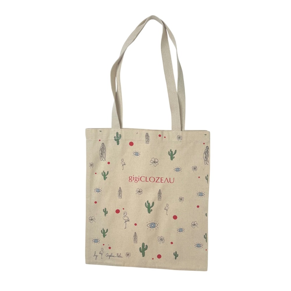 Gigi Clozeau Angeline Melin Canvas Tote Bag Cream Graphic Print Cactus‎ Flamingo